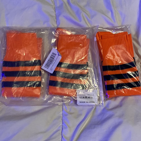 Brand New Orange Knee High Soccer/Football/Baseball Socks with 3 Black Stripes - Picture 4 of 5